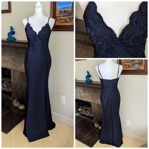 NEW Lulu's Leandra Navy Blue Lace Maxi Dress Small